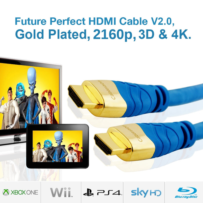 Cablesson Kaiser II 17.5m High Speed HDMI Cable - 8k, 4, 3D, Full HD, Ultra HD, 2160p, HDR, ARC, Ethernet - (HDMI 2.1/2.0b/2.0a/2.0/1.4) For PS4, Xbox One, Wii, Sky Q, LCD, LED, UHD, CL3 certified - Blue - hdmicouk