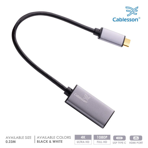 Cablesson USB Type C (M) to HDMI (F) adapter (aluminum shell) 0.23M 4K@60Hz (UHD, Thunderbolt 3) 12 inch Macbook, Pro, Dell XPS 13, 15, Lenovo, Matebook, Zen Book 3, S9, S8, Mate 10, P20 to TV - Black