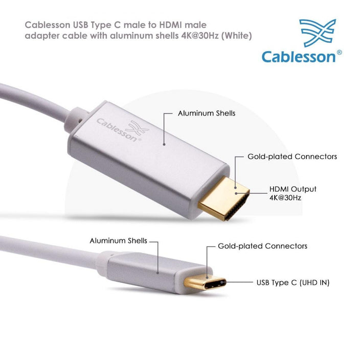 Cablesson USB Type C to HDMI 2.0 Adapter Cable - Male to Male - 4K@30Hz