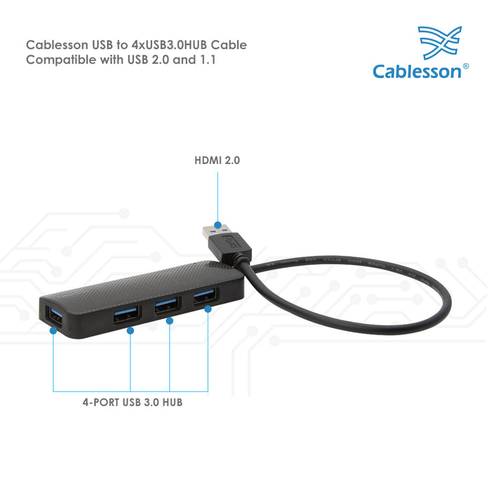 Cablesson USB to 4 x USB 3.0 HUB Cable 250mm - Black & White