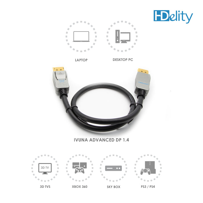 Ivuna Advanced DisplayPort 1.4 Cable | 0.5m-3m | Male to Male