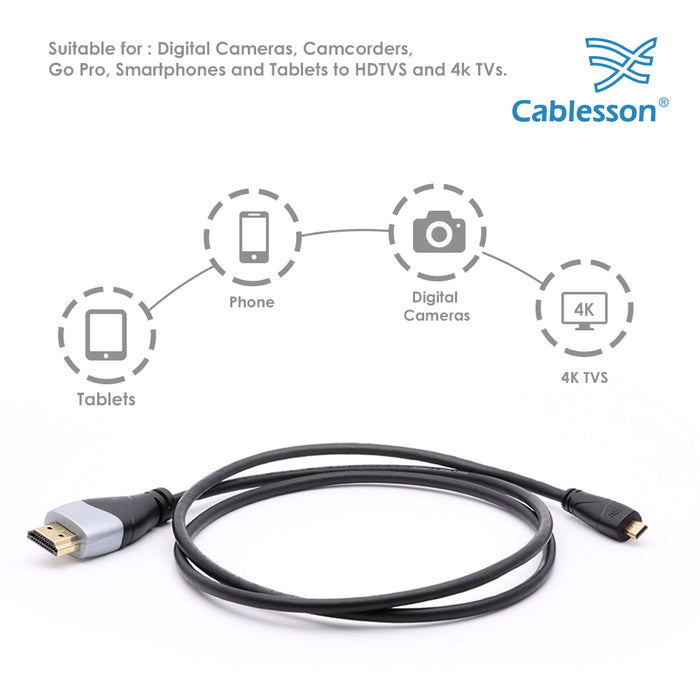 Cablesson Ivuna 1m Micro Type D HDMI to HDMI High Speed Cable with Ethernet - hdmicouk
