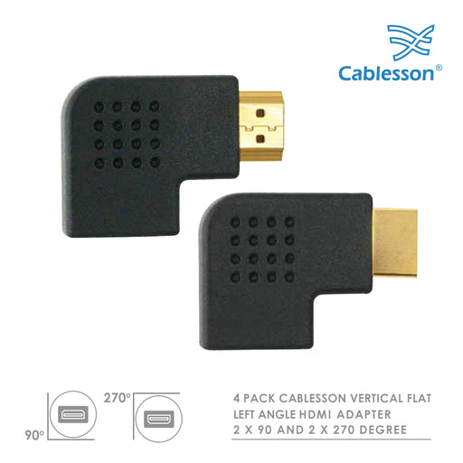 Cablesson HDMI 2.0 Adapter - Vertical Flat Left 270 & 90 Degree - 4 Pack