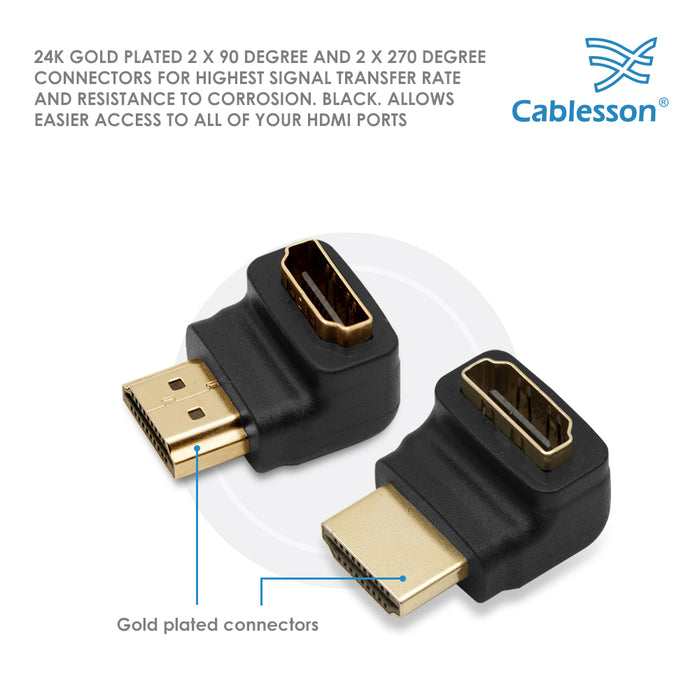 Cablesson HDMI 2.0 Adapter - Right Angle 90 & 270 Degree - 4 Pack