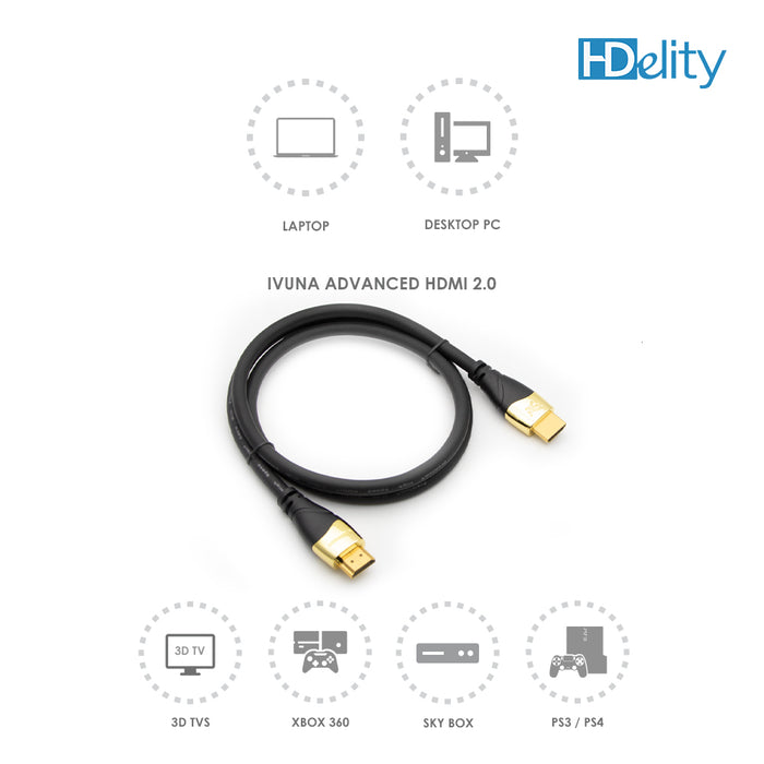 Cablesson 1x2 HDMI 2.0 Splitter WITH EDID (18G) and 2 Pack Ivuna Advanced Premium Certified HDMI Cable 2.0 - 3m and 1 Pack Ivuna Advanced Premium Certified HDMI Cable 2.0 - 1m