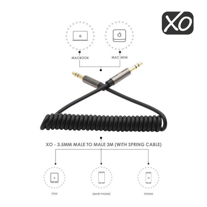 XO - 3.5mm Male to Male 3M (with spring cable) - Black