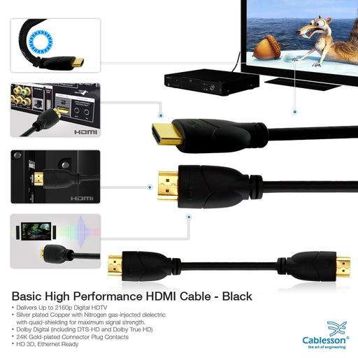 Cablesson Basic 1m High Speed HDMI Cable (HDMI Type A, HDMI 2.1/2.0b/2.0a/2.0/1.4) - 4K, 3D, UHD, ARC, Full HD, Ultra HD, 2160p, HDR - for PS4, Xbox One, Wii, Sky Q. For LCD, LED, UHD, 4k TVs - Black - hdmicouk