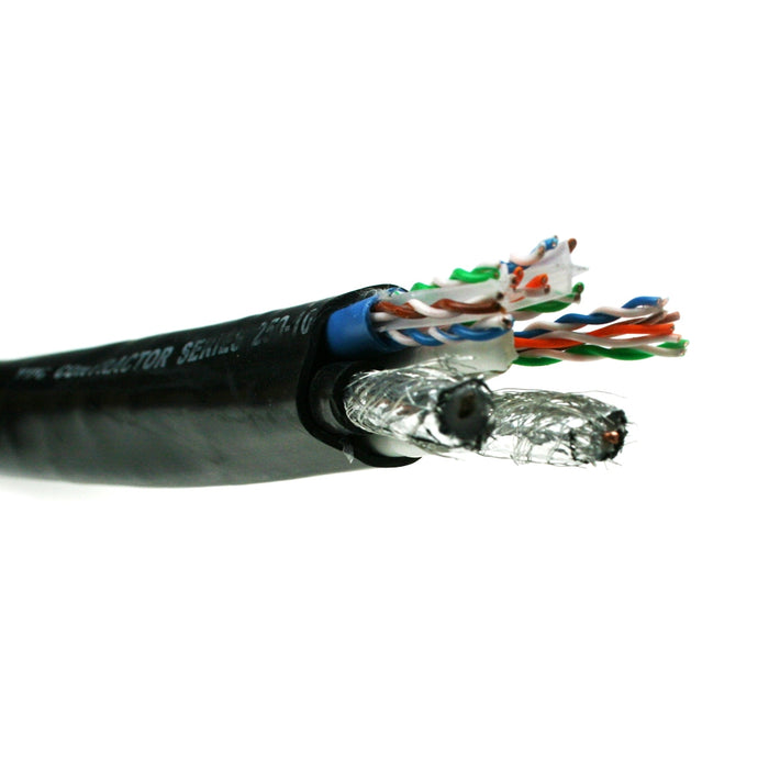 VDC Contractor Series Multimedia Hybrid Cable (2 x Cat 6 U/UTP, 1 x Cat 5E U/UTP and 2 quad shielded RG6), Black 250-100-212 - 16m - hdmicouk