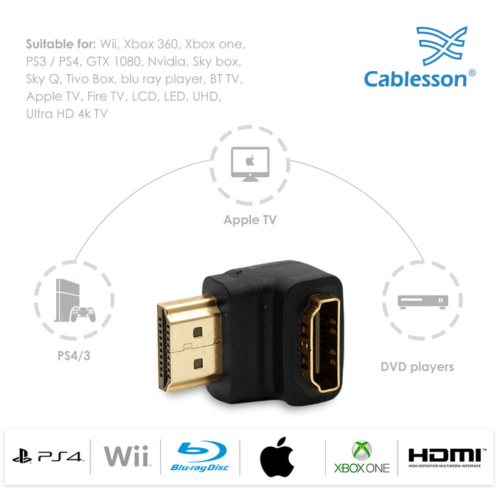 Cablesson - Mini Displayport male to HDMI male cable 2 Metre and Cablesson Right Angle HDMI Adapter 90 Degree