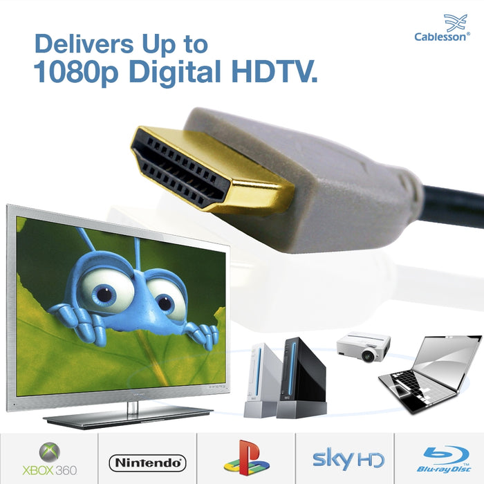 Cablesson Ivuna Slim Flex 1m High Speed HDMI Cable (HDMI Type A, HDMI 2.1/2.0b/2.0a/2.0/1.4) - 4K, 3D, UHD, ARC, Full HD, Ultra HD, 2160p, HDR - **Ultra Slim Design** - Grey - hdmicouk