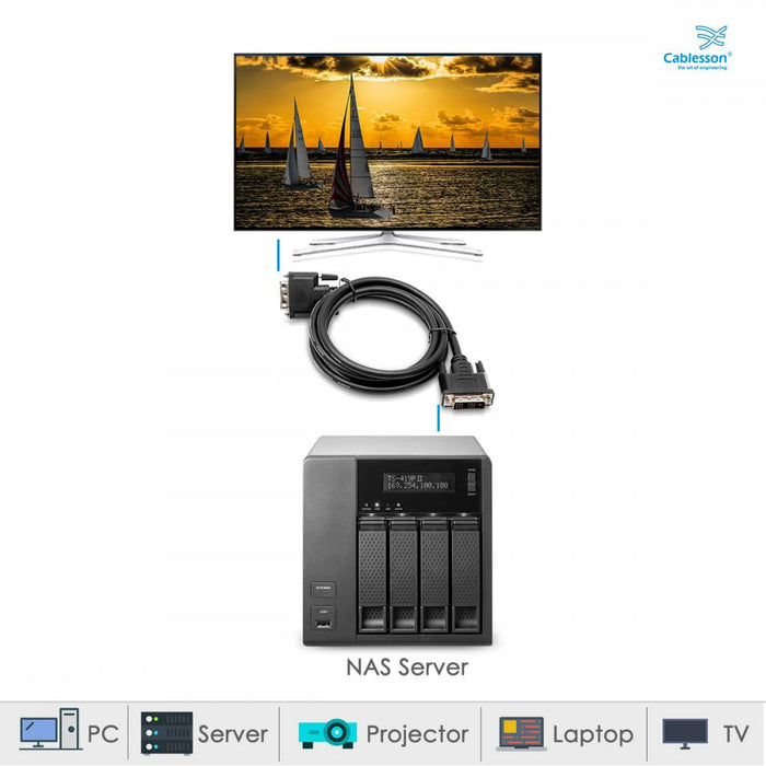 Cablesson 10m DVI to DVI cable - Black - hdmicouk