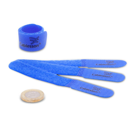 Cablesson Hook and Loop Nylon Velcro Cable Ties Pack of 10 - Blue - hdmicouk