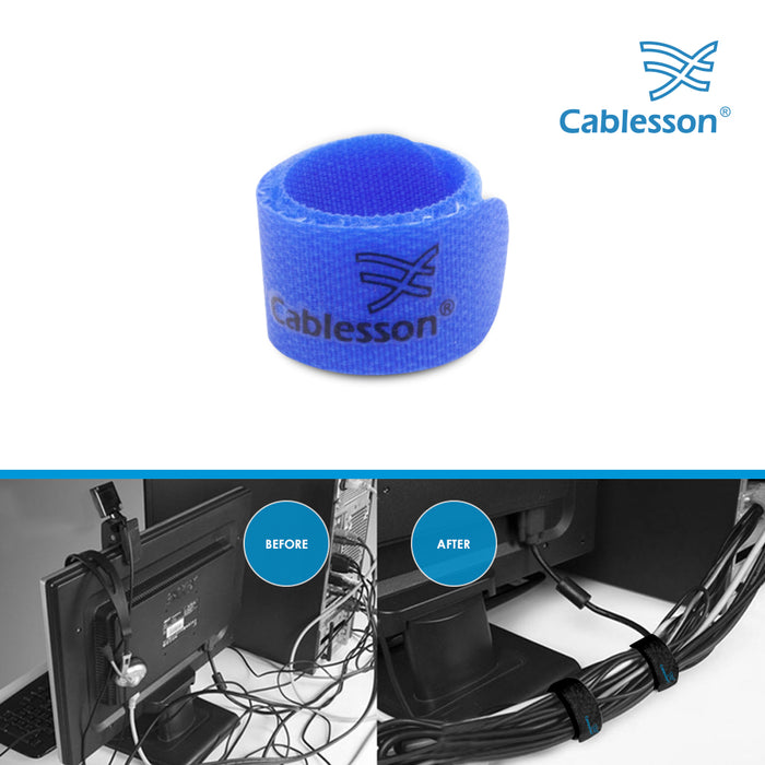 Cablesson Hook and Loop Nylon Velcro Cable Ties Slim Pack of 30 - Blue - hdmicouk