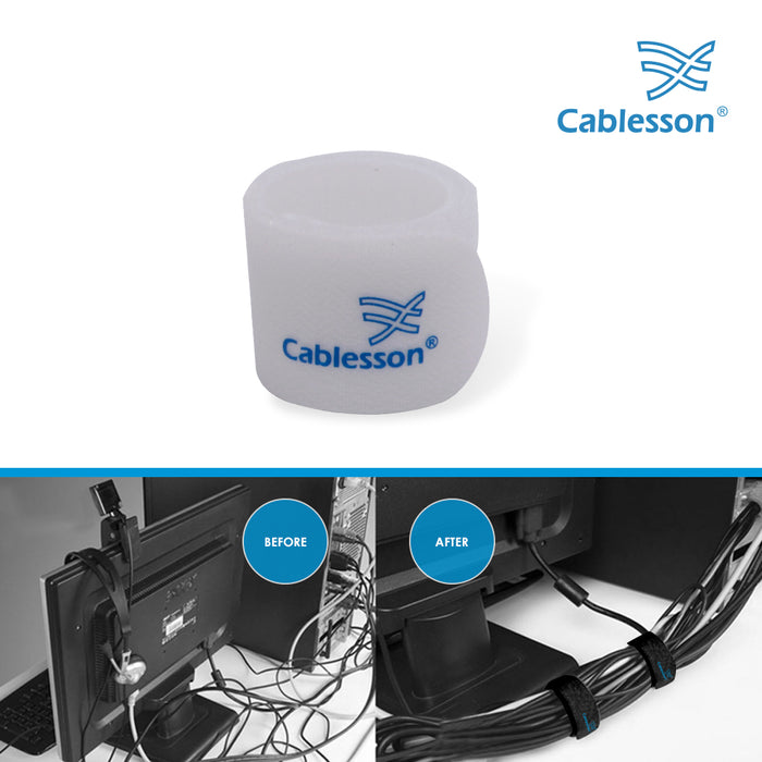 Cablesson Hook and Loop Nylon Velcro Cable Ties Chunky Pack of 50 - White - hdmicouk
