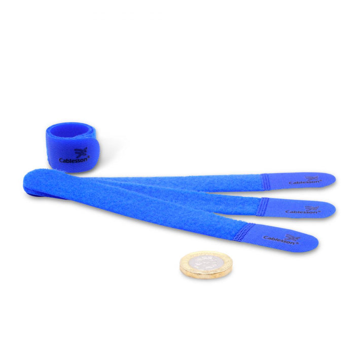 Cablesson Hook and Loop Nylon Velcro Cable Ties Chunky Pack of 10 - Blue - hdmicouk