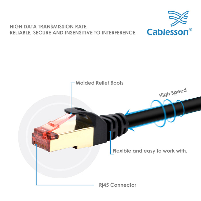 Cablesson 0.5m Cat7 Ethernet LAN network cable with RJ45 connector Black - hdmicouk
