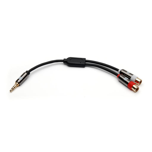 XO Aux Audio 3.5mm Male Plug to 2 RCA Female Jack Stereo Y Cable - 3.5mm Y Splitter - Black- 20cm - Headset splitter - hdmicouk