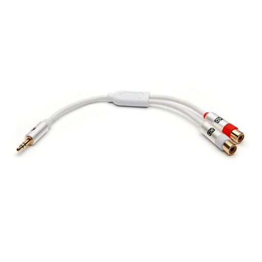XO Aux Audio 3.5mm Male Plug to 2 RCA Female Jack Stereo Y Cable - 3.5mm Y Splitter - White- 20cm - Headset splitter - hdmicouk