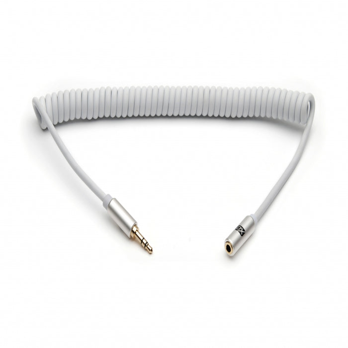 XO 3.5mm Jack Coiled Stereo Audio Cable - 1m - White - hdmicouk