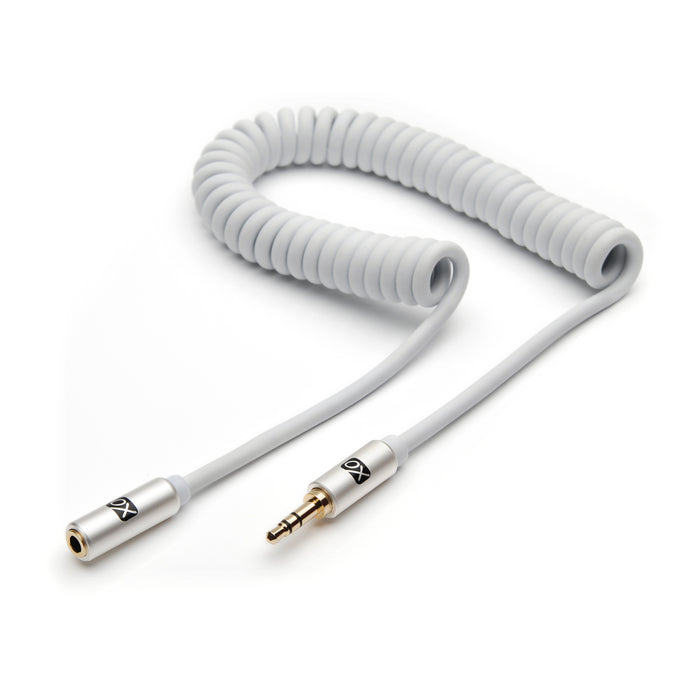 XO 3.5mm Coiled Stereo Audio Cable White, 3m - Audio extension cable Male to Female for Apple iPhone, iPod, iPad, Samsung, Smartphones & Tablets, MP3 Players, Speakers, PCs, Headphones, car stereo - hdmicouk
