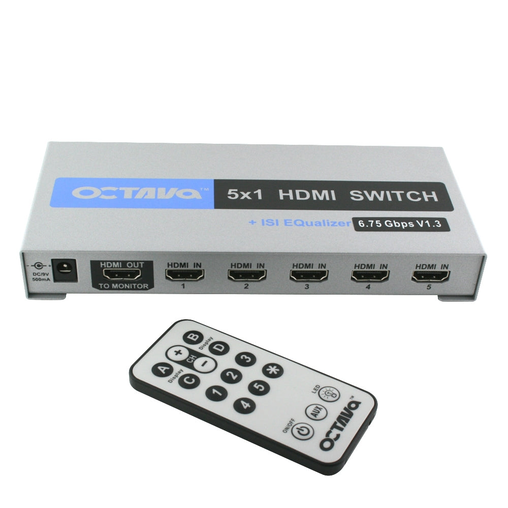 Octava HDS5-UK 5x1 HDMI Switch (1080p, SKY HD, Virgin HD, Freeview HD, XBOX 360, PS3) XBOX One, Wii U, PS4, Blu-Ray, EDID and 3D Enabled - hdmicouk