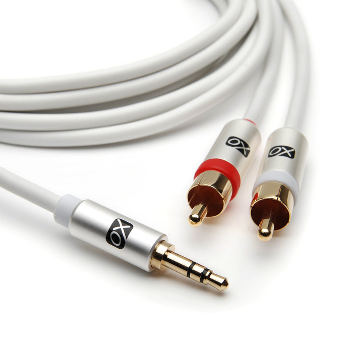 XO 10m 3.5mm Male to 2 x RCA male Stereo Audio Cable - White - hdmicouk
