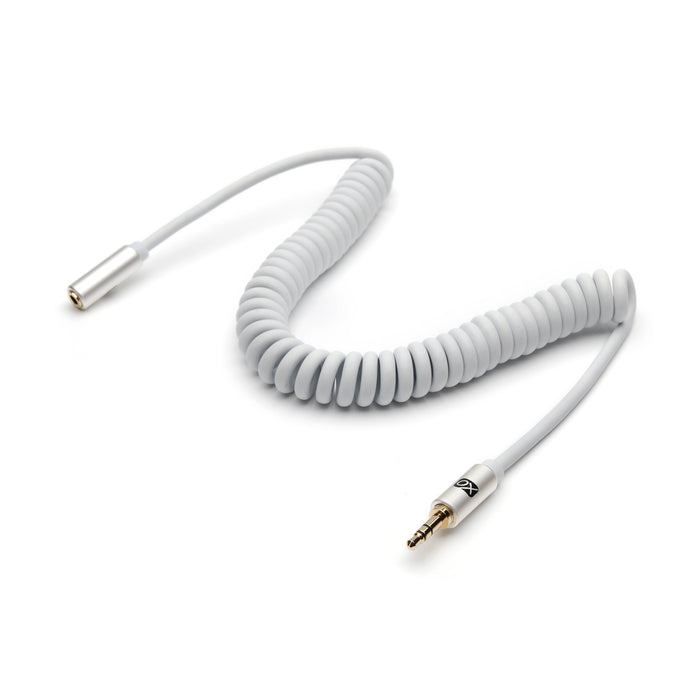 XO 3.5mm Coiled Stereo Audio Cable White, 2m - Audio extension cable Male to Female for Apple iPhone, iPod, iPad, Samsung, Smartphones & Tablets, MP3 Players, Speakers, PCs, Headphones, car stereo - hdmicouk