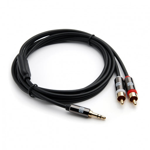 XO 3.5mm Male to 2 x RCA male Stereo Audio Cable - 3.5 jack to RCA Male to Male lead - 7.5m, Black - Gold plated connectors. - hdmicouk