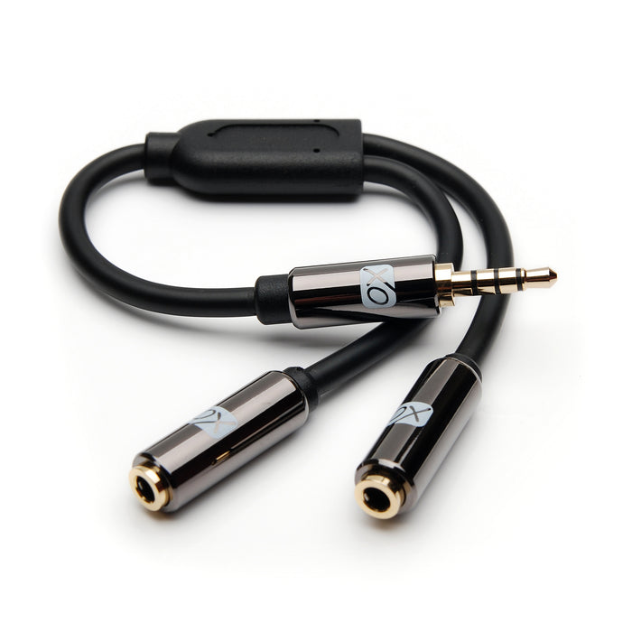 XO - 3.5mm to 2 x 3.5mm Y Black Cable - Headphone Mic Audio Y splitter for headsets with separate headphone / microphone plugs - Stereo 3.5mm male to twin 3.5mm female mono adapter to share music - hdmicouk