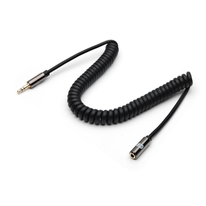 XO 3.5mm Coiled Stereo Audio Cable Black, 1m - Audio extension cable Male to Female for Apple iPhone, iPod, iPad, Samsung, Smartphones & Tablets, MP3 Players, Speakers, PCs, Headphones, car stereo - hdmicouk
