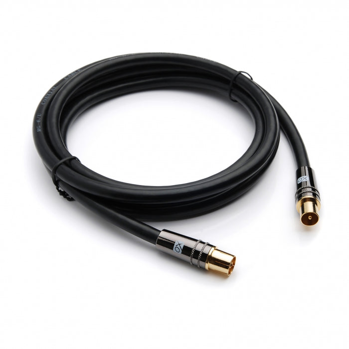 XO Antenna Cable - Black - Male plug to Female socket TV Aerial RG6 Coaxial Cable - 1m - hdmicouk