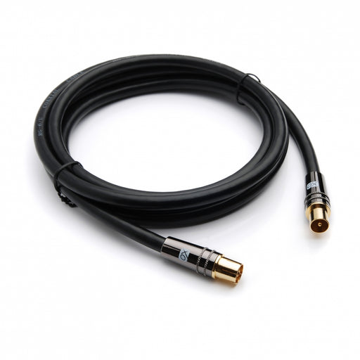 XO Antenna Cable - Black - Male plug to Female socket TV Aerial RG6 Coaxial Cable - 2m - hdmicouk