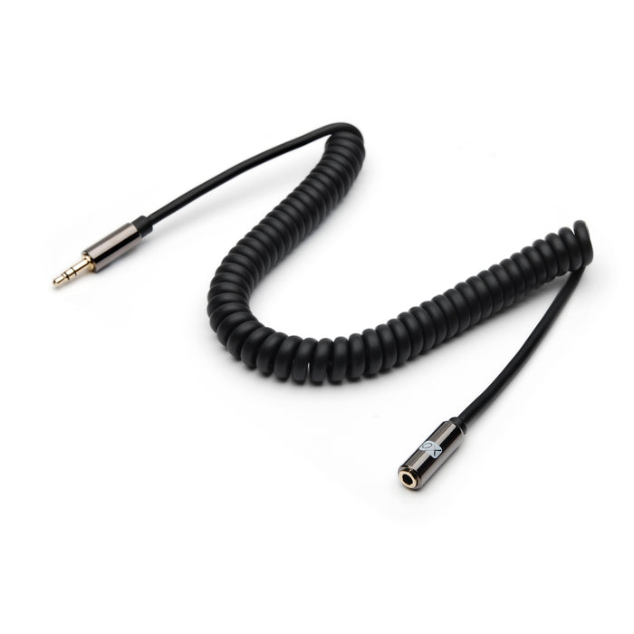 XO 3.5mm Coiled Stereo Audio Cable Black, 2m - Audio extension cable Male to Female for Apple iPhone, iPod, iPad, Samsung, Smartphones & Tablets, MP3 Players, Speakers, PCs, Headphones, car stereo - hdmicouk