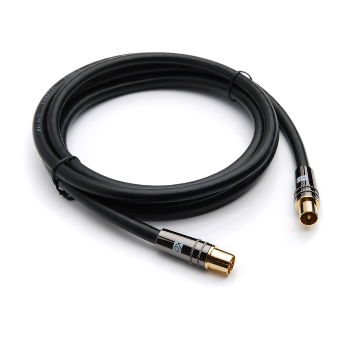 XO Antenna Cable - Black - Male plug to Female socket TV Aerial RG6 Coaxial Cable - 1m - hdmicouk