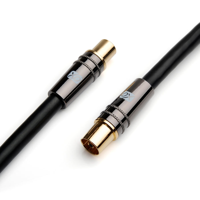 XO Antenna Cable - Black - Male plug to Female socket TV Aerial RG6 Coaxial Cable - 2m - hdmicouk