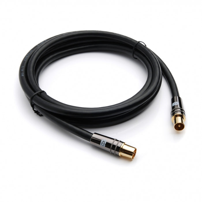 XO Antenna Cable - Black - Male plug to Female socket TV Aerial RG6 Coaxial Cable - 10m - hdmicouk