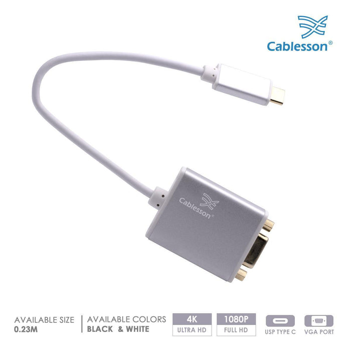 Cablesson USB Type C to VGA Adapter 0.23m - Male to Female - 1080P@60Hz