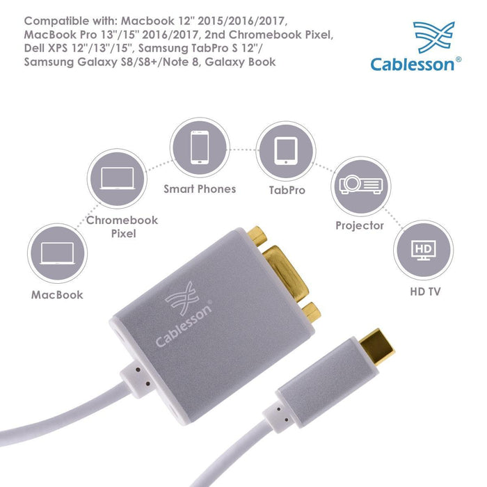 Cablesson USB Type C to VGA Adapter 0.23m - Male to Female - 1080P@60Hz