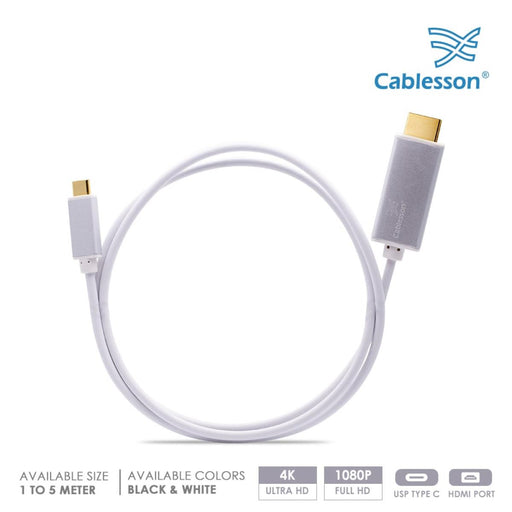 Cablesson 3M USB Type C (M) to HDMI (M) adapter cable 4K@30Hz (UHD Thunderbolt 3 Compatible) Adapter Converter for Macbook Pro 2017, 2016, Samsung Galaxy S9, S8, Plus, Huawei P20, Mate 10 - White