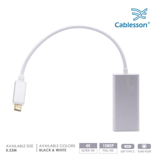 Cablesson USB Type C to RJ45 Adapter 0.23m - Male to Female - 1000m
