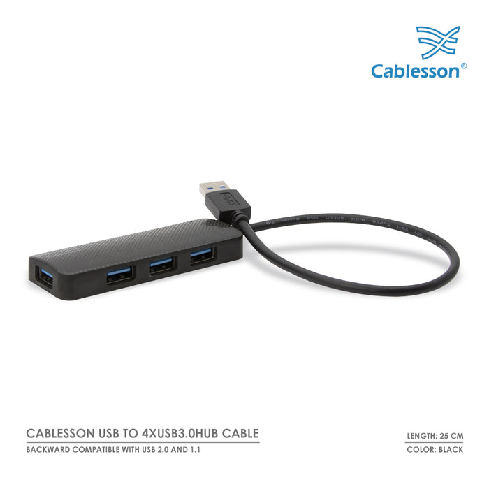 Cablesson USB to 4 x USB 3.0 HUB Cable 250mm - Black & White