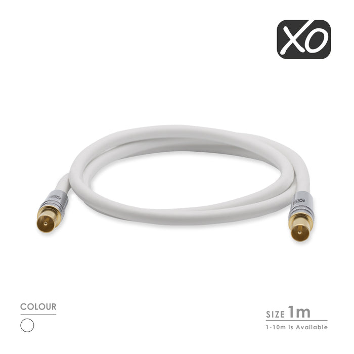 XO Male to Male Shielded TV/AV Aerial Coaxial Cable with Gold Plated Connector- White - hdmicouk