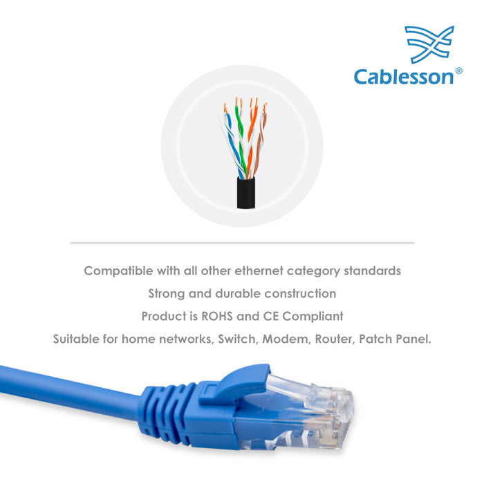Cablesson - 10m - Cat6 Ethernet Gigabit LAN Netzwerkkabel (RJ45), 10/100 / 1000Mbit/s, Patchkabel kompatibel zu CAT.5, CAT.5e, CAT.7, Switch, Router, Modem, Verteilerfeld, Patchfelder, blau - hdmicouk