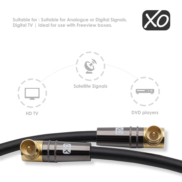 XO - 2m Male to Male Shielded TV/AV Aerial Coaxial Cable - Black - hdmicouk
