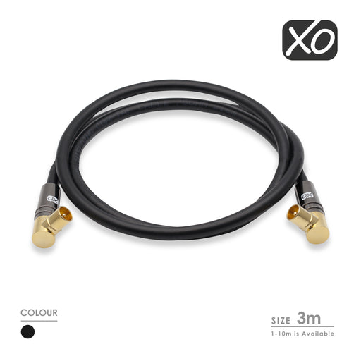 XO - 3m Male to Male Shielded TV/AV Aerial Coaxial Cable - Black - hdmicouk