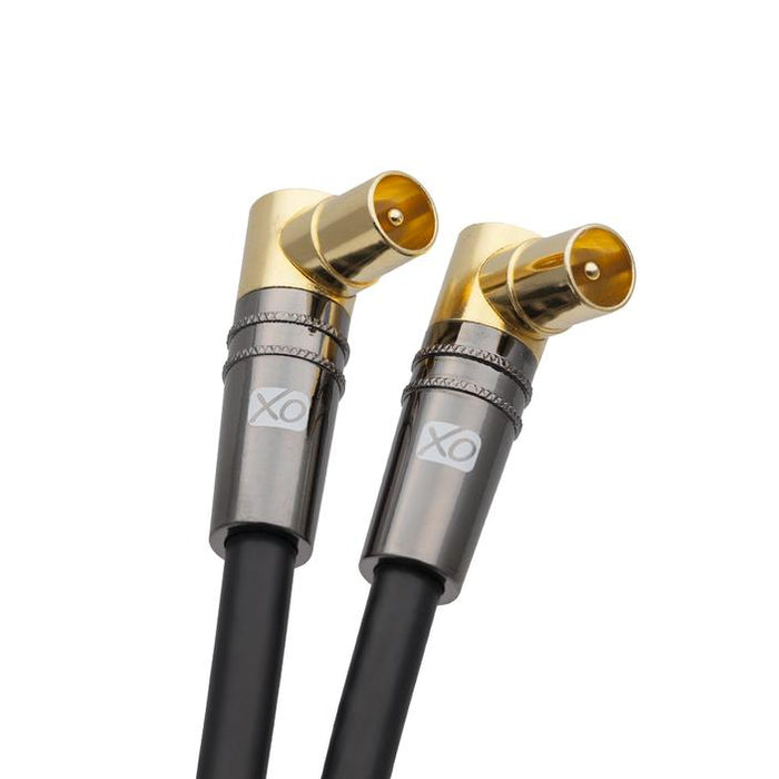 XO Male to Male Shielded TV/AV Aerial Coaxial Cable with 90 Degree Right Angled Gold Plated Connectors - hdmicouk
