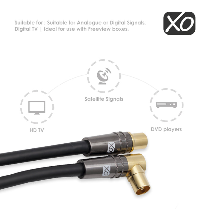 XO - Male to Male Shielded TV/AV Aerial Coaxial Cable Gold Plated Connector - Black - hdmicouk