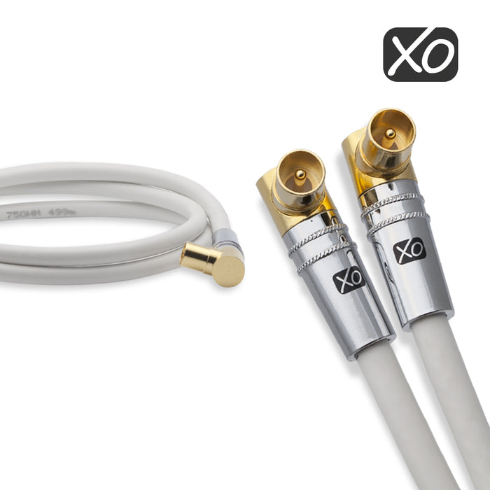 XO - 2m Male to Male Shielded TV/AV Aerial Coaxial Cable with Right Angled Gold Plated Connectors -White - hdmicouk