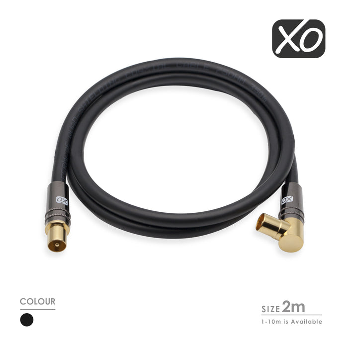 XO -2m Male to Male Shielded TV/AV Aerial Coaxial Cable with Gold Plated - Black - hdmicouk