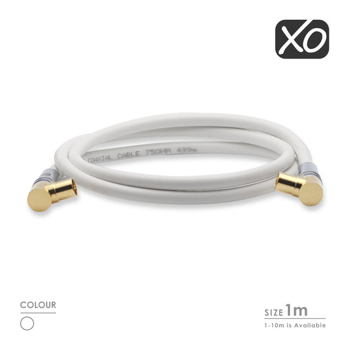 XO - Male to Male Shielded TV/AV Gold Plated Aerial Coaxial Cable - White - hdmicouk